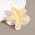 Detailed side view of yellow gingham flower hair claw clip with sturdy metal spring - Yellow