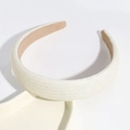 Bohemian wide knotted straw headband in creamy white with comfortable suede lining - Plain Style / Off White
