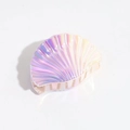 Macro detail of laser shell hair claw clip with colorful iridescent purple finish - Iridescent Purple-Yellow