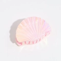 Close-up of shell shaped hair claw clip with iridescent pearlescent finish and gradient pink tones - Iridescent Pink