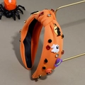Halloween orange knot headband featuring ghosts, pumpkins and colorful rhinestones - Orange