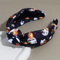 Detail of Halloween knotted headband with pumpkin prints and colorful rhinestones decor - Rhinestone Black