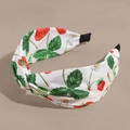 Cerchietto largo bianco con stampa a fragole rosse e design alla moda con nodo intrecciato - Nodo Intrecciato / Fragola Bianco