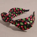 Detail shot of black headband with sweet cherry print and stereoscopic bow design - Rabbit Ear Small Cherry Black