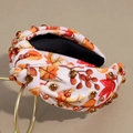 Knotted wide headband with autumn maple leaf pattern, pearls and colorful rhinestones - Rhinestone Maple Leaf