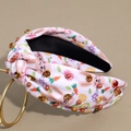Detail of Easter knotted headband with rabbit prints, crystal rhinestones and metal beads - Rhinestone Bunny Eggs