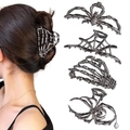 Pinces à cheveux gothiques en métal noir avec main de squelette et araignée pour Halloween - Ensemble 8