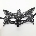 Detailed view of black lace fox mask with intricate hollow out weaving for cosplay costume - Mask 2