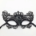 Detail of black lace fox mask with crown design and intricate arabesque patterns - Mask 4