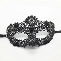 Detailed macro view of black lace masquerade mask with intricate floral embroidery - Mask 14