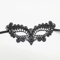 Elegant black lace fox masquerade mask with intricate floral patterns and ribbon ties - Small Peacock