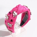 Retro rozerode geknoopte haarband met hart-strass-steentjes en parels voor dames - Rozerood