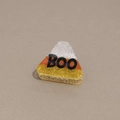 Detail of candy corn colored hair claw clip with BOO text and glittery finish - Glitter Triangle BOO