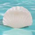 Elegant pearl white shell hair claw clip with iridescent finish and gold metal spring - Pearlescent Beige / 9.5cm