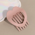 Detailed close-up of matte pink heart hair clip with sturdy spring and KY-137 model code - Pink