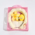Skincare accessory set with yellow plush headband, wristbands and beauty blender in box - Lily Flower Set / Light Yellow