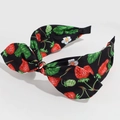 Fashionable black headband featuring red strawberry prints and a stylish knot design - Rabbit Ear Strawberry Black