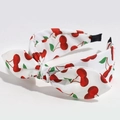 Sweet wide headband with red cherry print and large bow knot for women hair styling - Rabbit Ear Large Cherry White