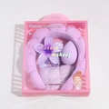 Pink plush headband and wristband set with flower claw clip in a gift box - Lily Flower Set / Purple