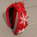 Serre-tête rouge noué avec strass colorés et flocons de neige brodés en perles - Rouge