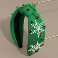 Serre-tête noué vert avec strass brillants et motifs de flocons de neige perlés blancs - Vert