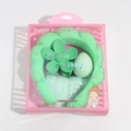 Detail of light green spa headband set with claw clip and wristbands in a gift box - Five-Petal Flower Set / Green
