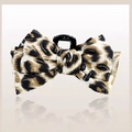 Fashionable leopard print fabric bow hair claw clip with a stylish animal pattern finish - Silver Thread Khaki Leopard