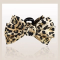 Leopard print bow hair claw clip with golden glitter accents and black inner base - Gold Thread Deep Yellow Leopard
