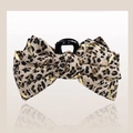 Leopard print bow hair claw clip with golden stripes and black resin shark clip - Gold Thread Brown Small Leopard