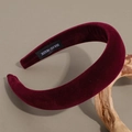 Macro shot of padded burgundy velvet headband featuring a woven Hand Made inner label - 3cm / Wine Red-3cm