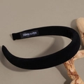 Detail of handmade black velvet padded headband featuring interior handmade woven label - 2cm / Black-2cm