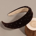 Detailed texture of a wide brown velvet headband with sparkling silver rhinestones - Brown 4.5cm