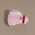 Detailed view of pink badminton shuttlecock hair claw with colorful stripes and smile face - Badminton Shape (Badminton)