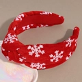 Red velvet Christmas headband with white sequin snowflakes and top knot design - Snowflake Sequin Red