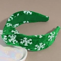 Detail of green velvet knot headband with white sequin snowflakes for Christmas - Snowflake Sequin Green