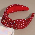 Detail of red glitter knot headband with colorful sequins on a stylish wide fabric band - Small Flower Red
