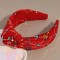 Close-up of red velvet headband featuring colorful sequins and a stylish top knot design - Velvet Rhombus Sequin Red