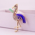 Eleganter Flamingo Schlüsselanhänger mit weißen Strasssteinen und blauem Emaille-Flügel - Dunkelblau