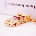 Diamond-studded gold sports car keychain pendant with red enamel and metal ring - Red