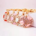 Enamel rose heart keychain with sparkling crystals in assorted pastel colors and gold finish - Assorted Colors