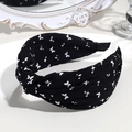 Knotted fabric headband in black with white butterfly and star print detail - Knotted Butterfly Black