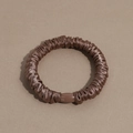 Brown satin scrunchie with a sleek oval charm for elegant and gentle hair styling - Thin Pleated Style / Brown