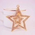 Golden double-layered star keychain pendant with sparkling rhinestones for bags - White