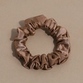Brown satin scrunchie with soft ribbed texture and high elasticity hair band tie - Small Scrunchie / Brown