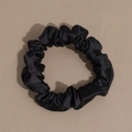 Solid black satin scrunchie with soft pleated texture and elegant glossy finish - Small Scrunchie / Black