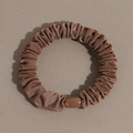 Minimalist silk-textured dark brown scrunchie with smooth resin bead accent - Thick Pleated Style / Brown