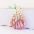 Porte-clés en forme de sac à main avec perles roses et strass sur base en métal doré - Violet