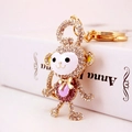 Sparkling crystal monkey keychain with gold metal plating and rhinestones for handbags - Cartoon Monkey Shape (YS089) / 7.6*4.1 / Light Purple