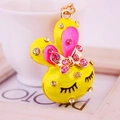 Cute yellow rabbit keychain with pink rhinestone bow and gold metal ring accessory - Yellow