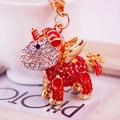 Anhänger Einhorn Schlüsselanhänger in Gold mit weißen und roten Strasssteinen und Emaille - Rot